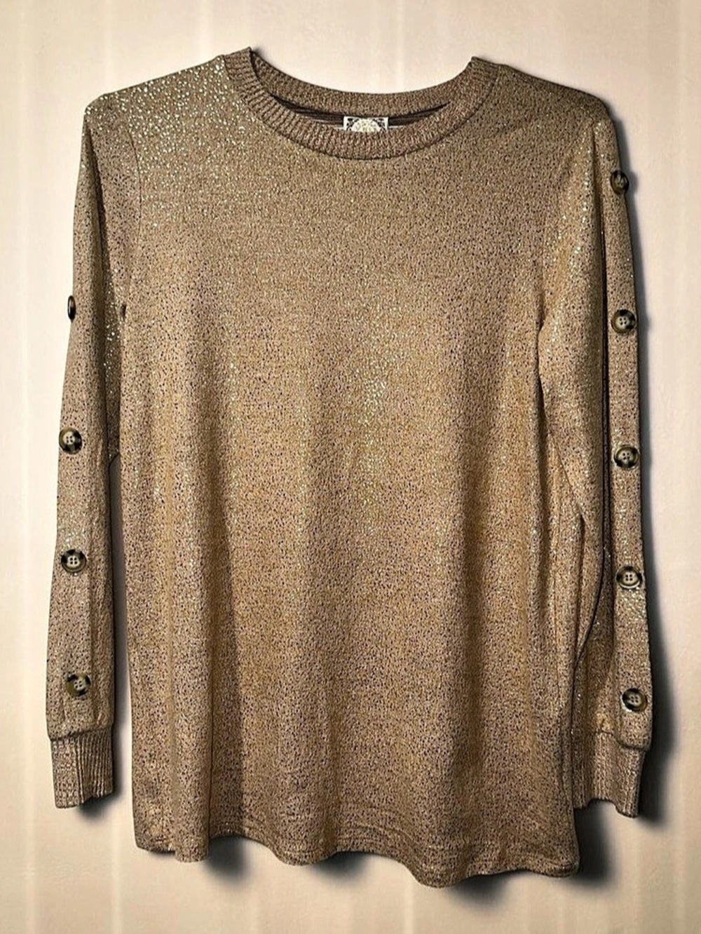 Metallic Golf Button-Sleeve Sweater Size Medium